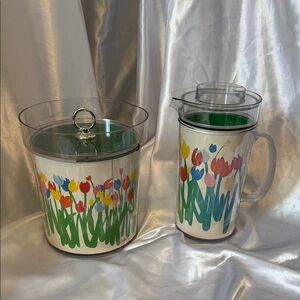 Vintage 70s AUDREY ThermoServe Ice Bucket & Pitcher Tulips